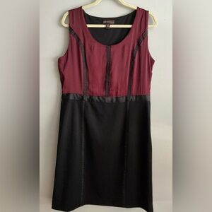 Dana Buchman Black and Burgundy Midi Dress 14 Side Zip Worn 1x